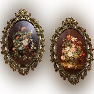 Vintage Ornate Brass Flower Frames - Set of 2